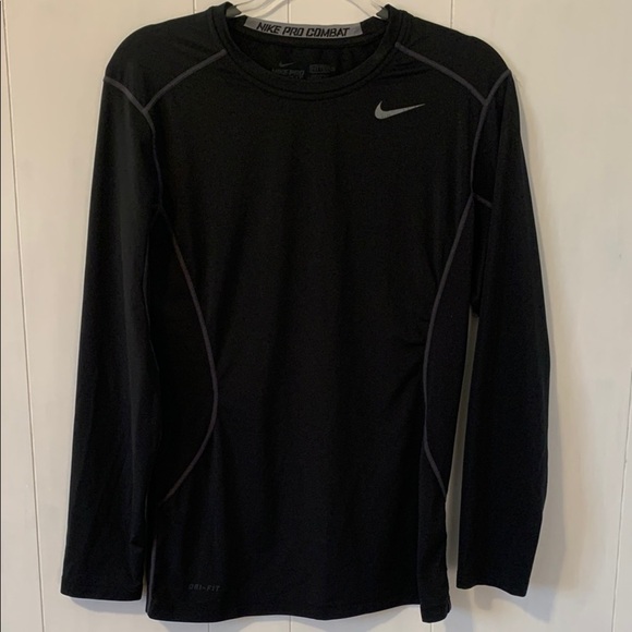 Nike Pro Combat Dri-Fit Black Long Sleeve Shirt Size Small - Picture 1 of 8